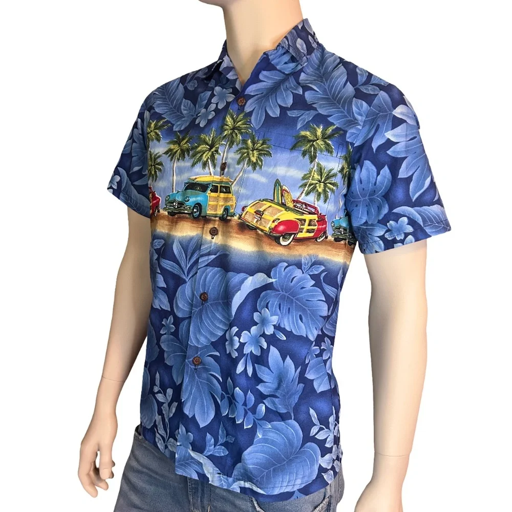 AL HA Republic Hawaiian Shirt Tiki Vintage 90s Chemise Woody Wagons Surf Boards - Picture 5 of 15